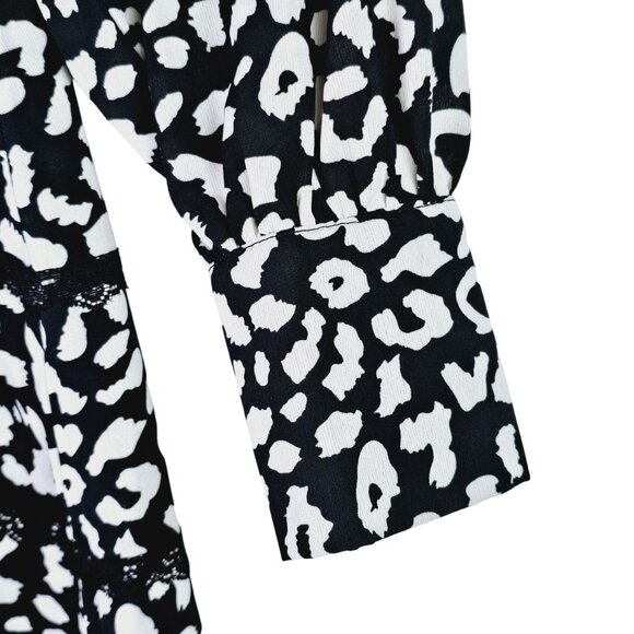 Eilly Bazar Animal Print High Neck Long Sleeve Lace Tiered Open Back Dress, NWT - Picture 9 of 11